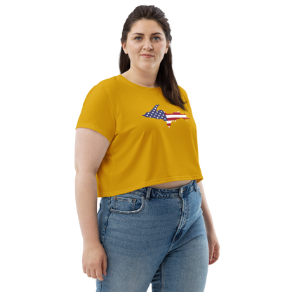 Michigan Upper Peninsula Crop Top (w/ UP USA Flag) | Sporty - Gold