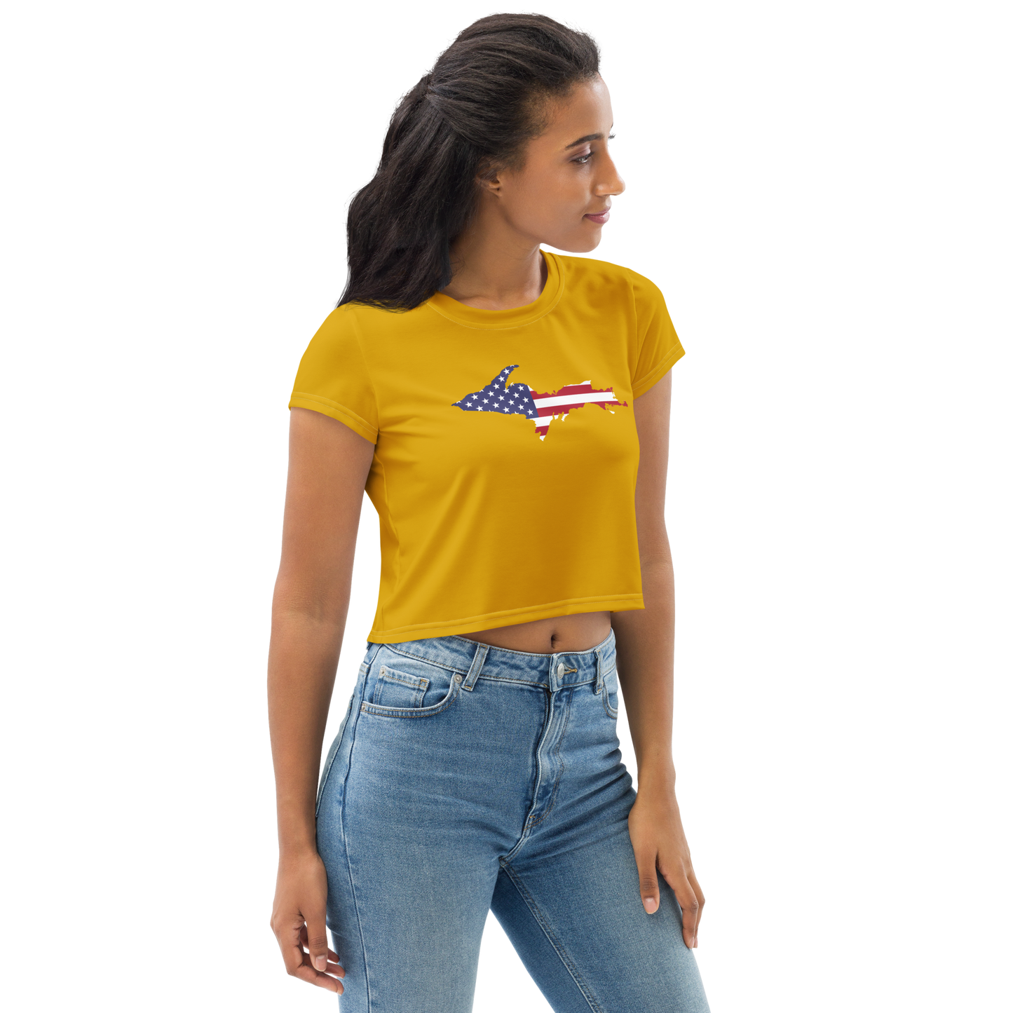 Michigan Upper Peninsula Crop Top (w/ UP USA Flag) | Sporty - Gold