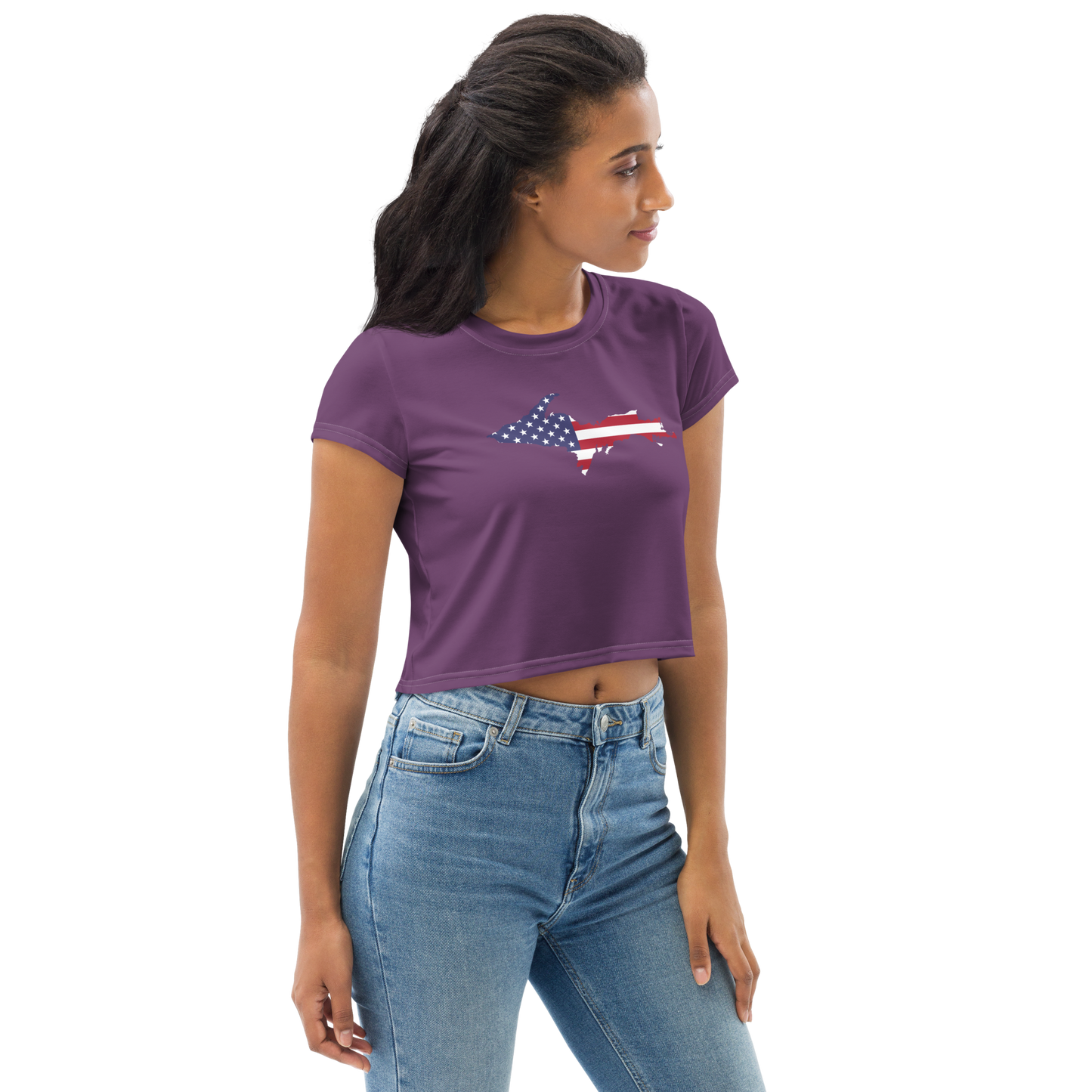 Michigan Upper Peninsula Crop Top (w/ UP USA Flag) | Sporty - Plum