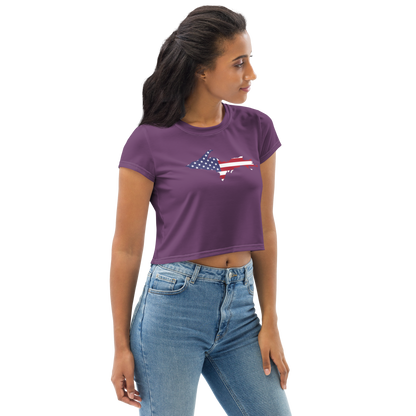 Michigan Upper Peninsula Crop Top (w/ UP USA Flag) | Sporty - Plum