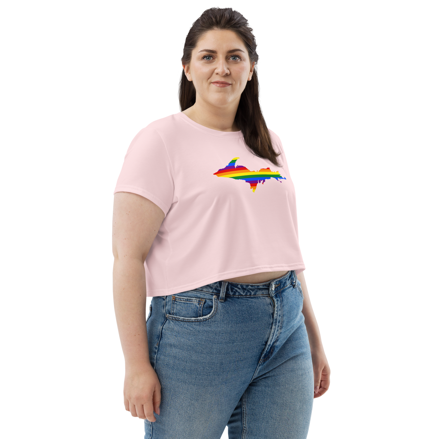 Michigan Upper Peninsula Crop Top (w/ UP Pride Flag) | Sporty - Pale Pink