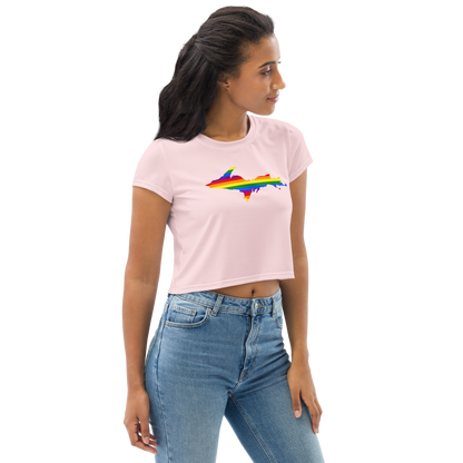 Michigan Upper Peninsula Crop Top (w/ UP Pride Flag) | Sporty - Pale Pink