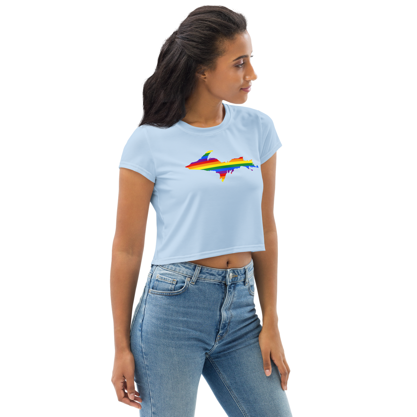 Michigan Upper Peninsula Crop Top (w/ UP Pride Flag) | Sporty - Light Blue