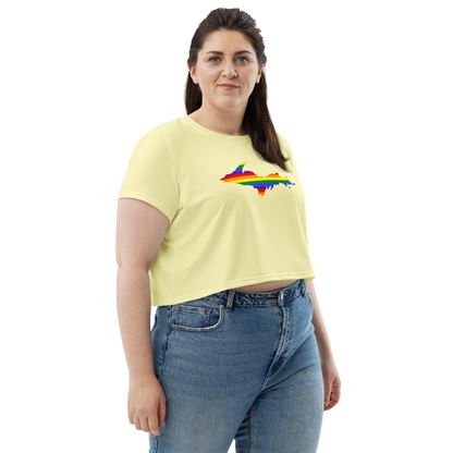 Michigan Upper Peninsula Crop Top (w/ UP Pride Flag) | Sporty - Canary Yellow