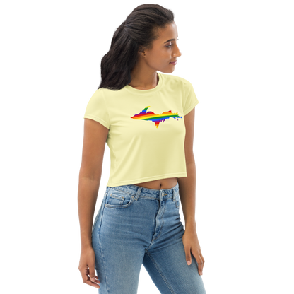 Michigan Upper Peninsula Crop Top (w/ UP Pride Flag) | Sporty - Canary Yellow