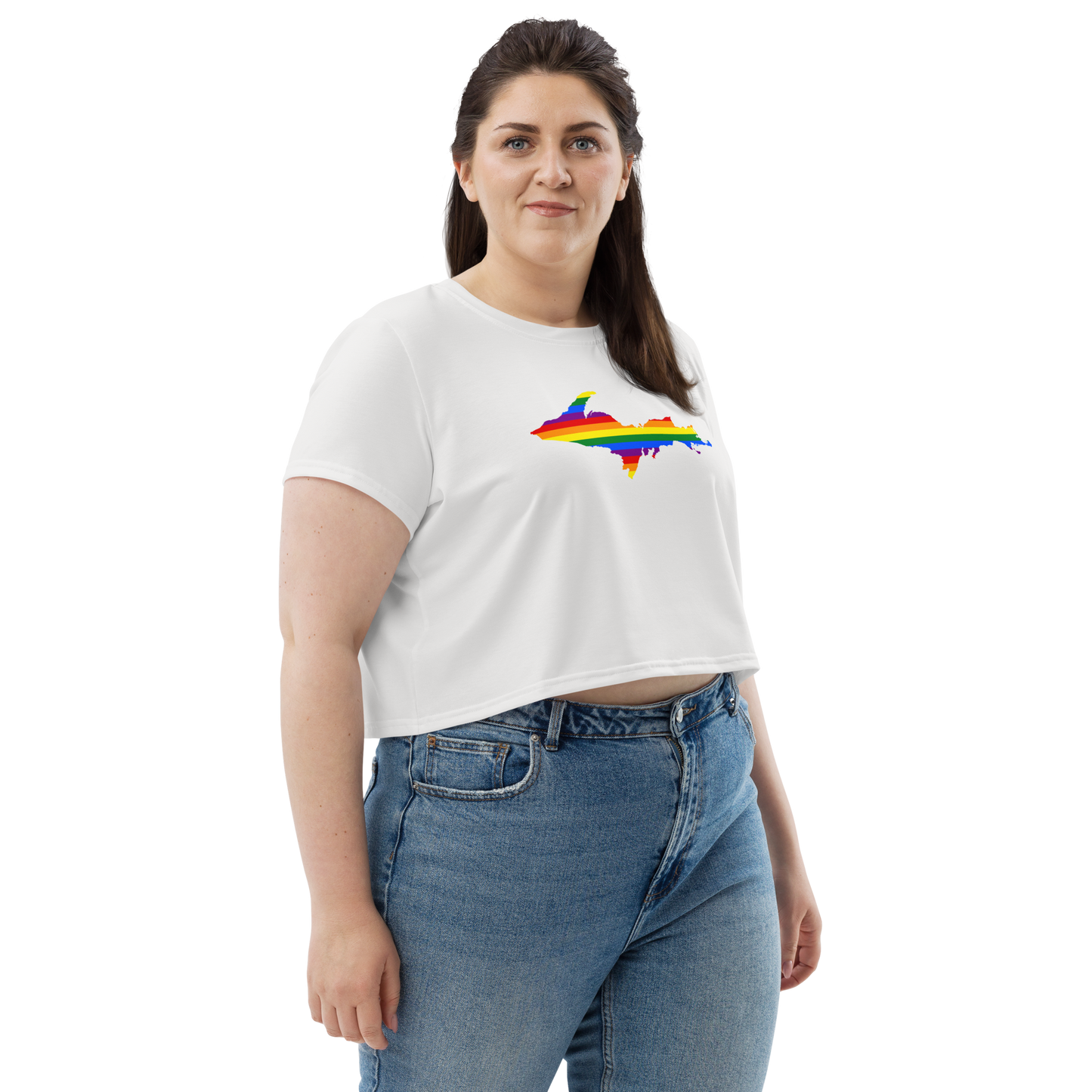 Michigan Upper Peninsula Crop Top (w/ UP Pride Flag) | Sporty - Birch Bark White