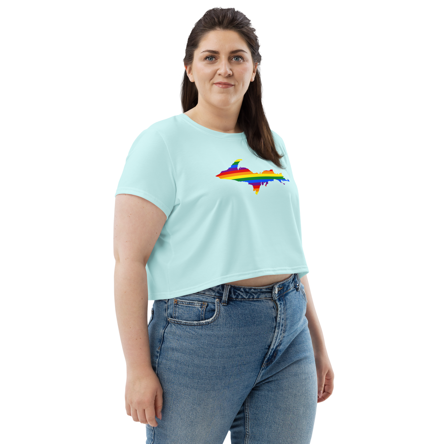 Michigan Upper Peninsula Crop Top (w/ UP Pride Flag) | Sporty - Cyan