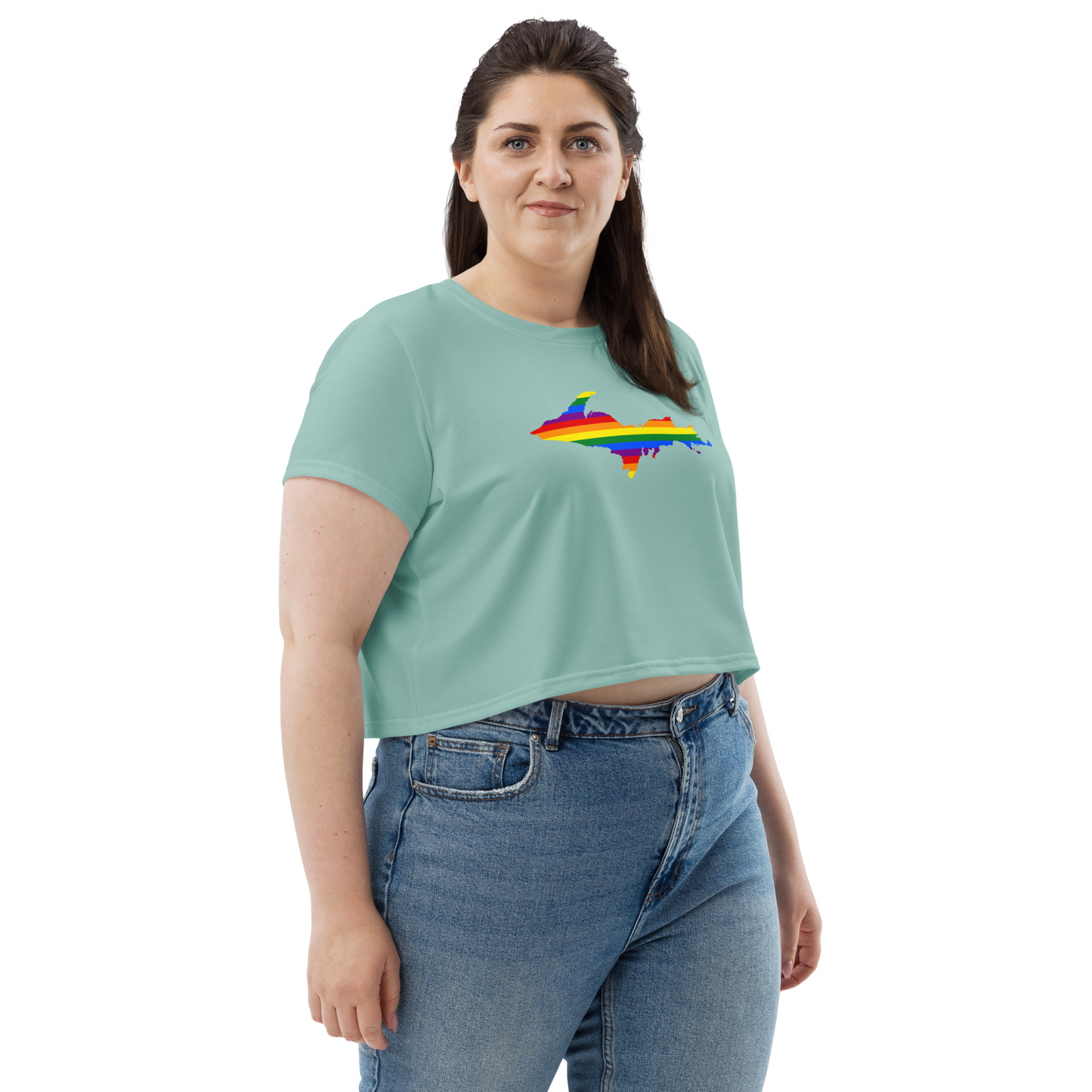 Michigan Upper Peninsula Crop Top (w/ UP Pride Flag) | Sporty - Pale Copper Green