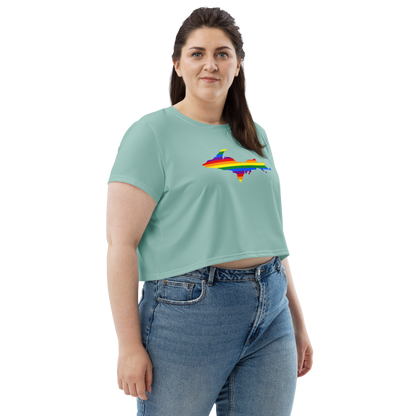 Michigan Upper Peninsula Crop Top (w/ UP Pride Flag) | Sporty - Pale Copper Green