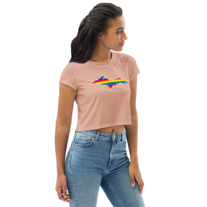 Michigan Upper Peninsula Crop Top (w/ UP Pride Flag) | Sporty - Pale Copper