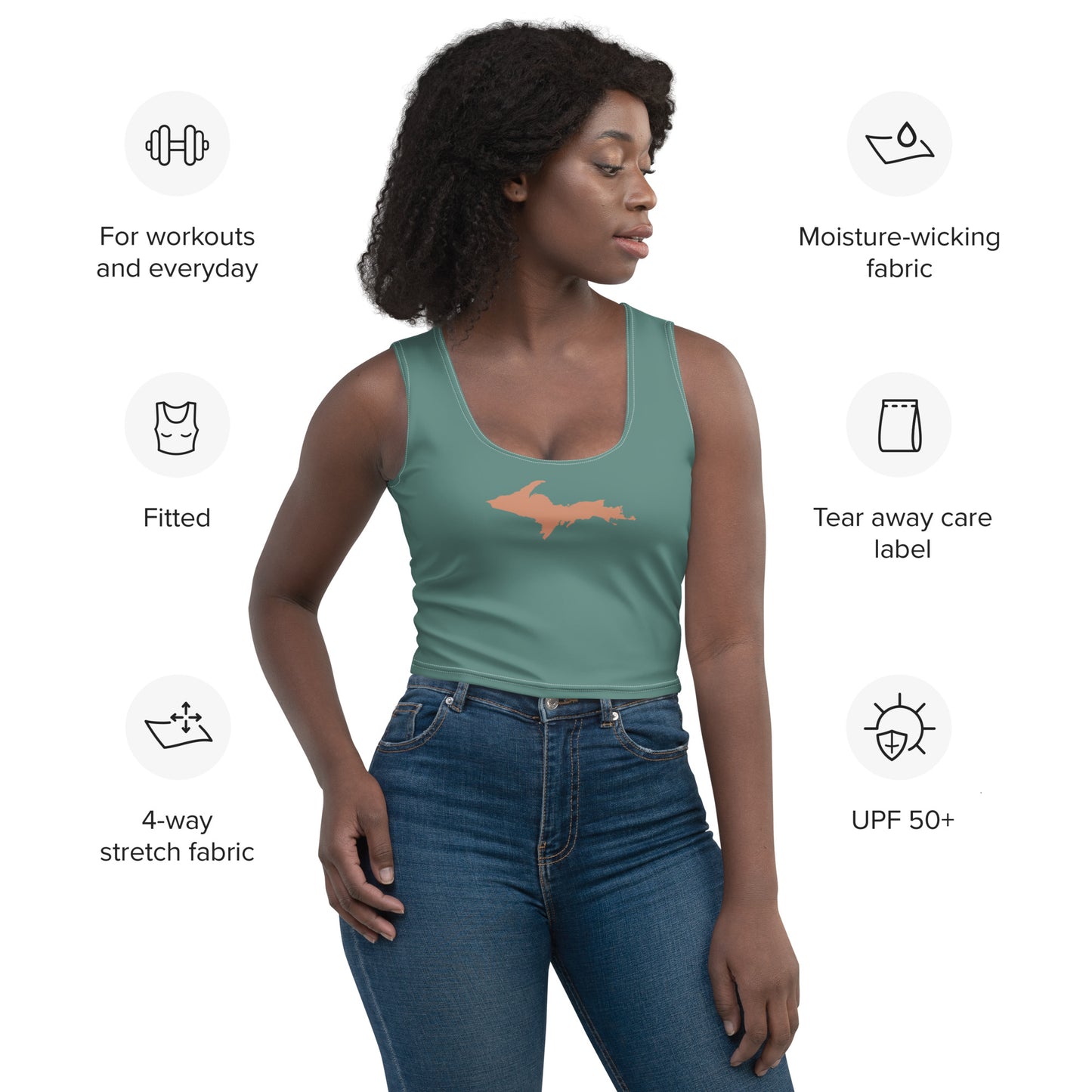 Michigan Upper Peninsula Crop Tank (w/ Copper UP Outline) | Copper Green