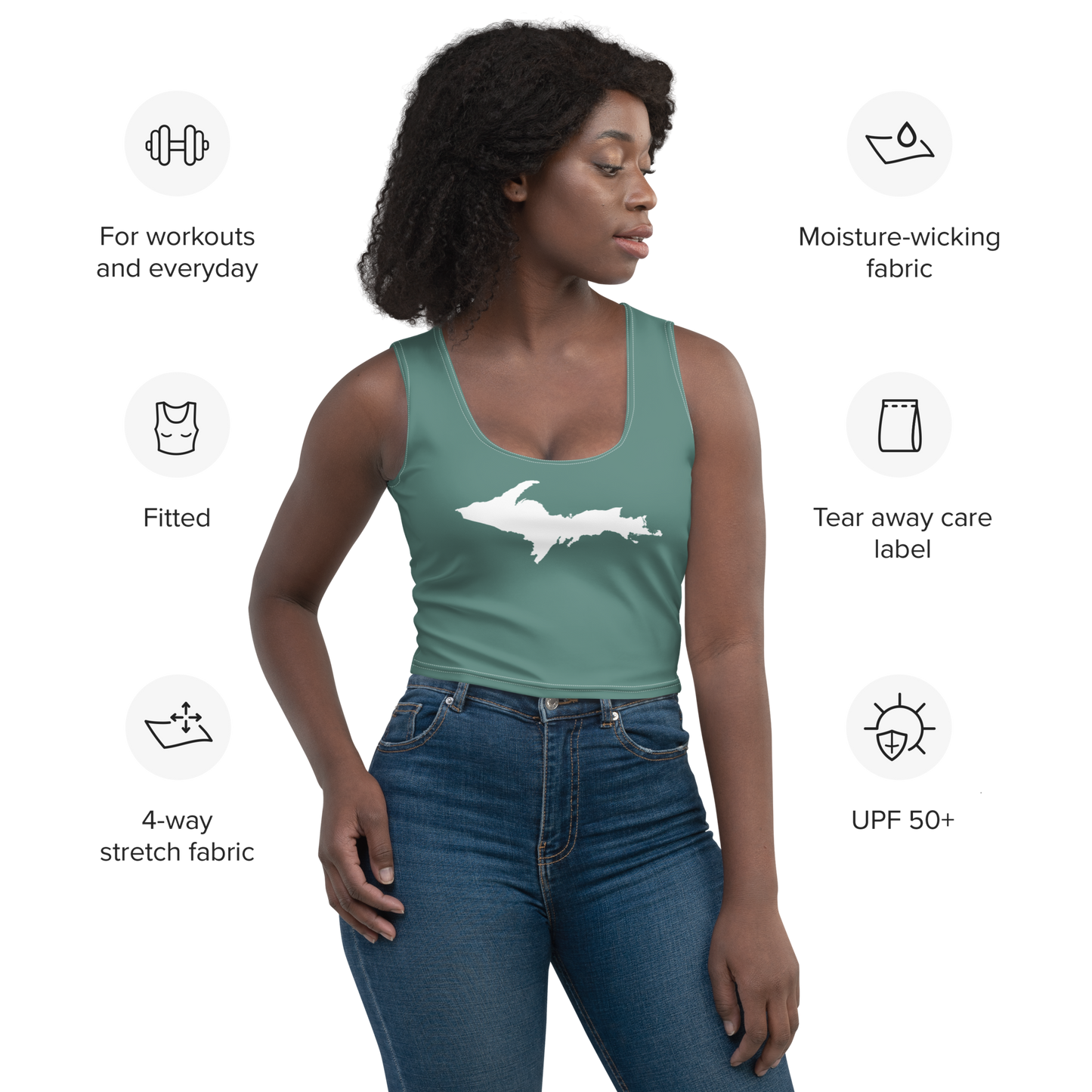 Michigan Upper Peninsula Crop Tank (w/ UP Outline) | Copper Green