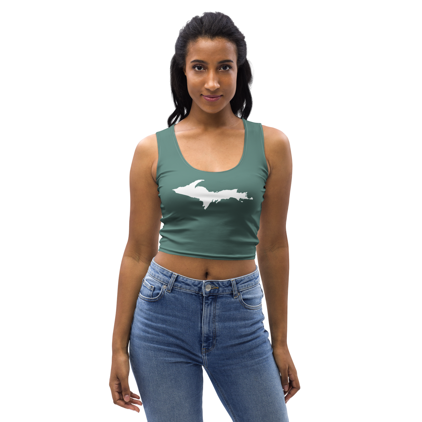 Michigan Upper Peninsula Crop Tank (w/ UP Outline) | Copper Green