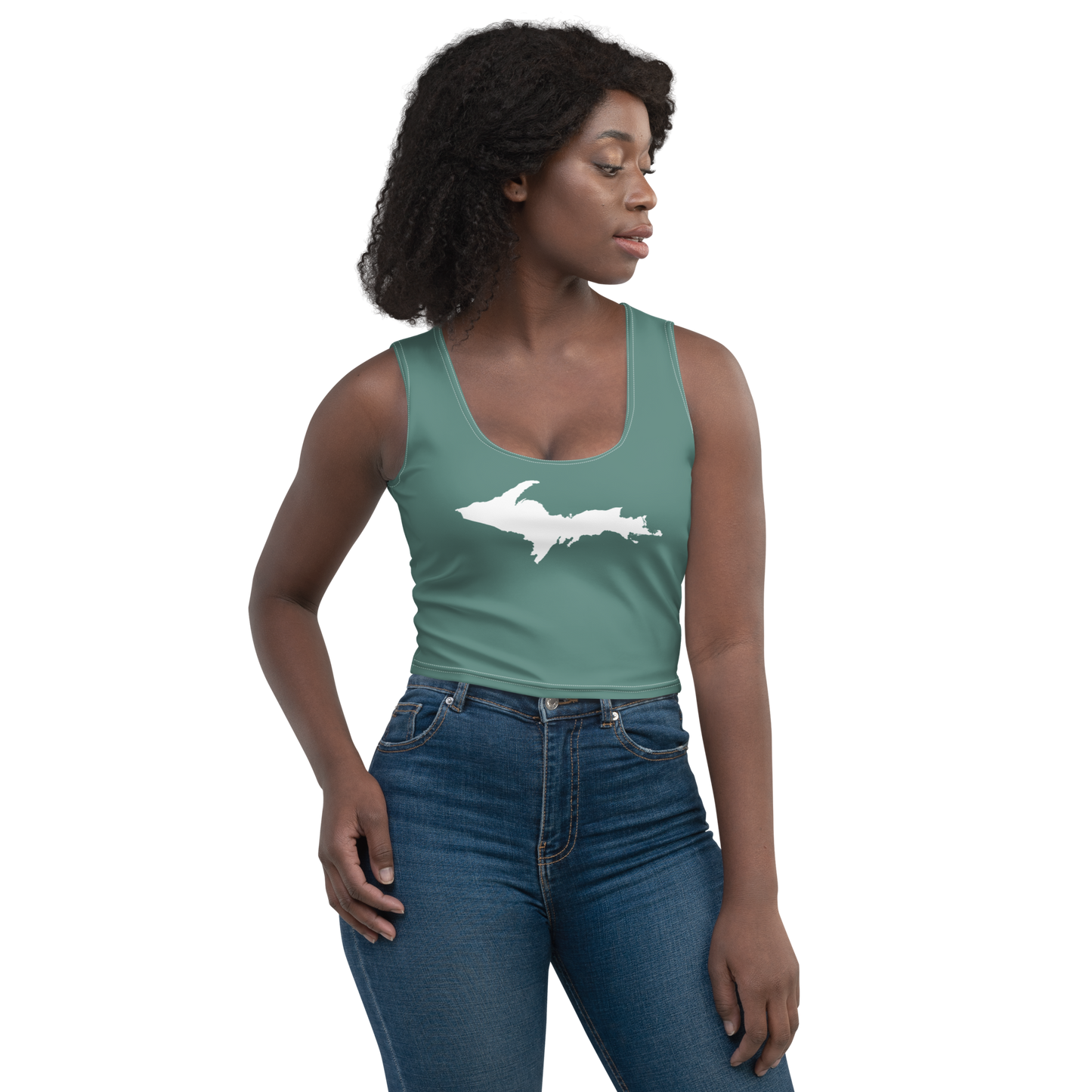 Michigan Upper Peninsula Crop Tank (w/ UP Outline) | Copper Green