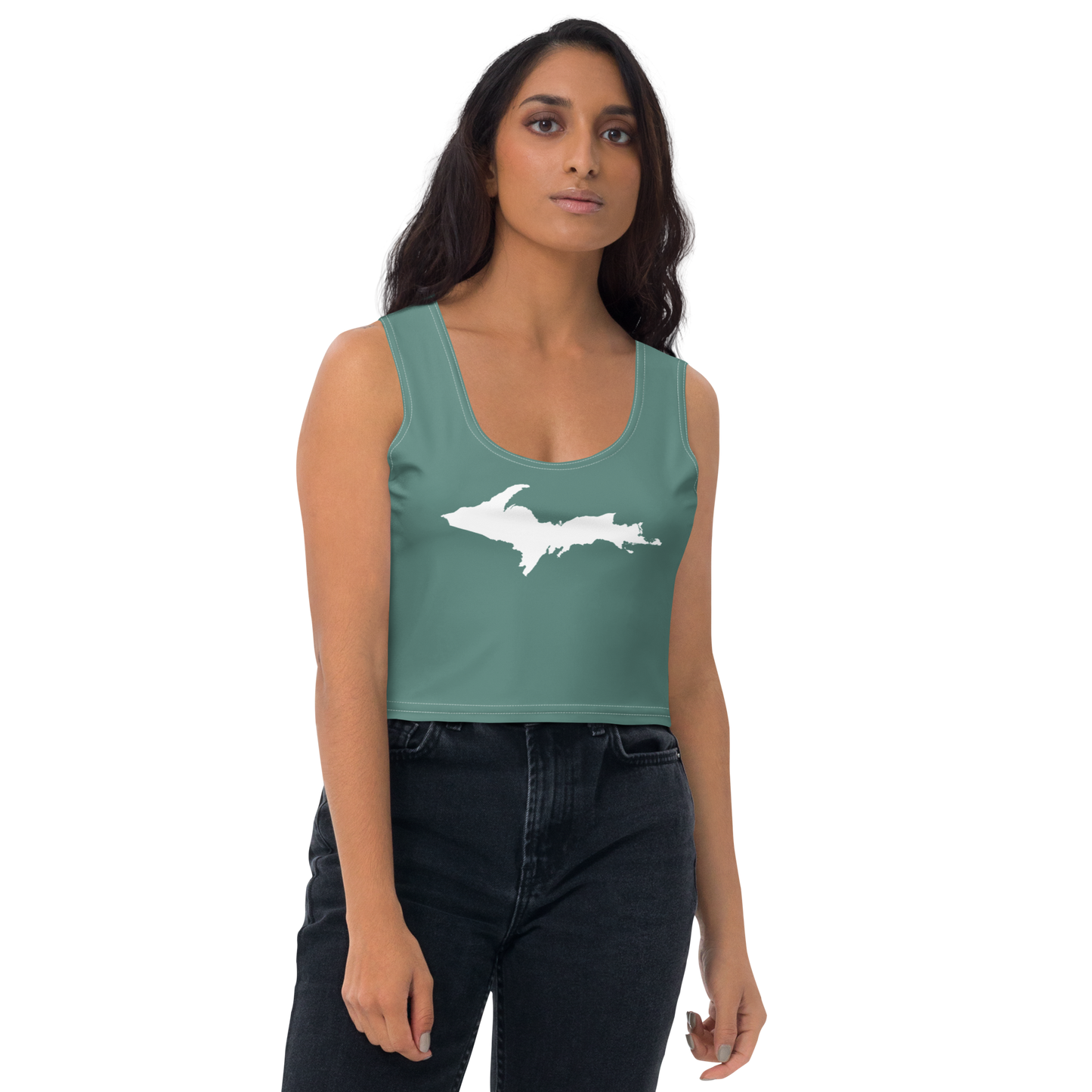 Michigan Upper Peninsula Crop Tank (w/ UP Outline) | Copper Green