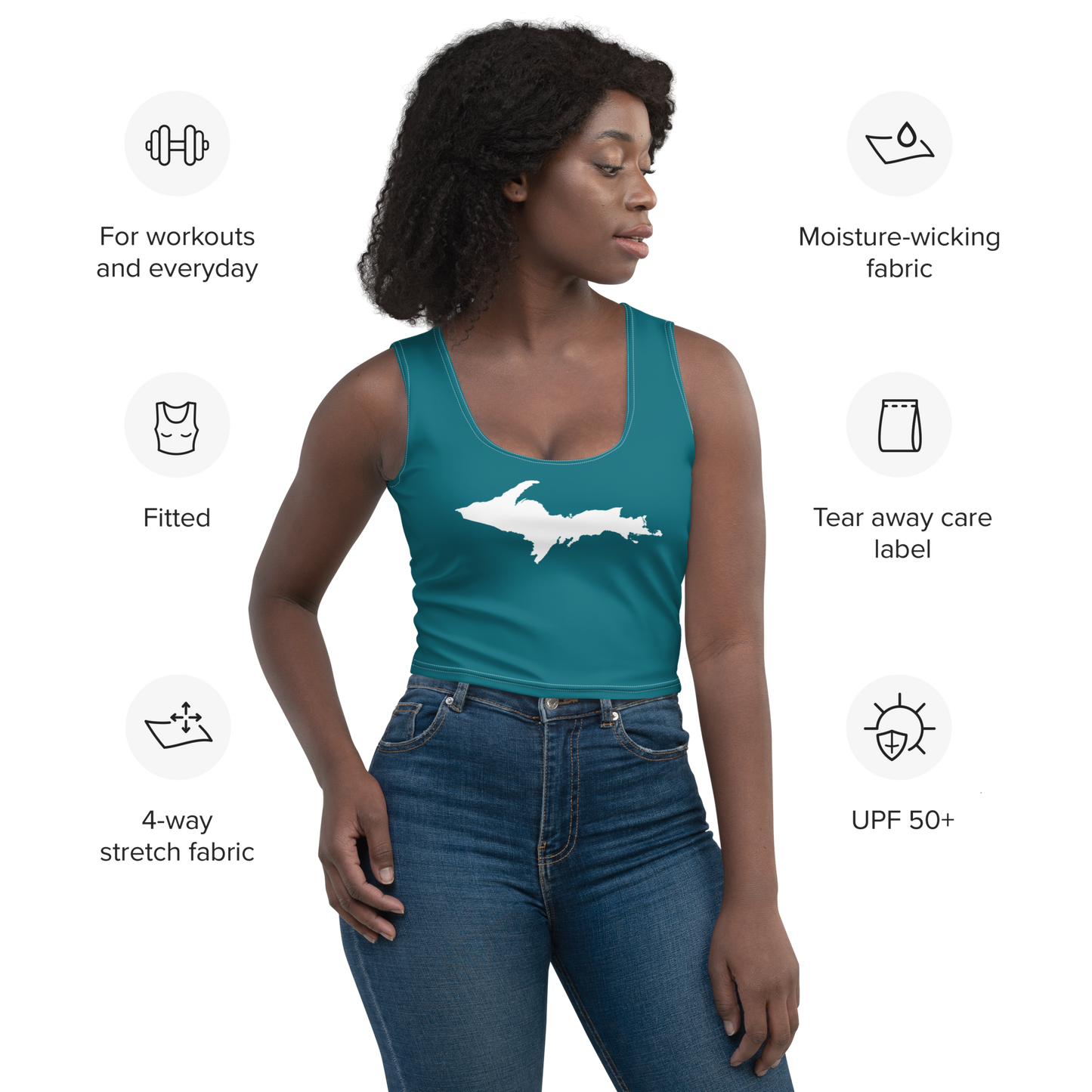 Michigan Upper Peninsula Crop Tank (w/ UP Outline) | Auburn Hills Teal