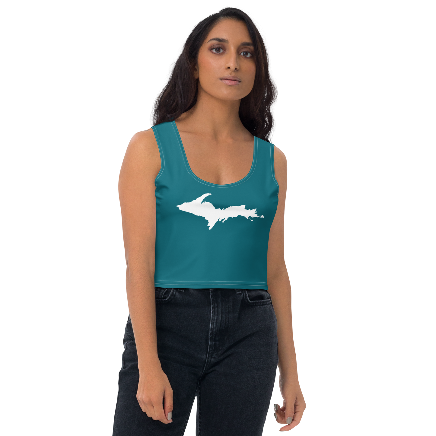 Michigan Upper Peninsula Crop Tank (w/ UP Outline) | Auburn Hills Teal