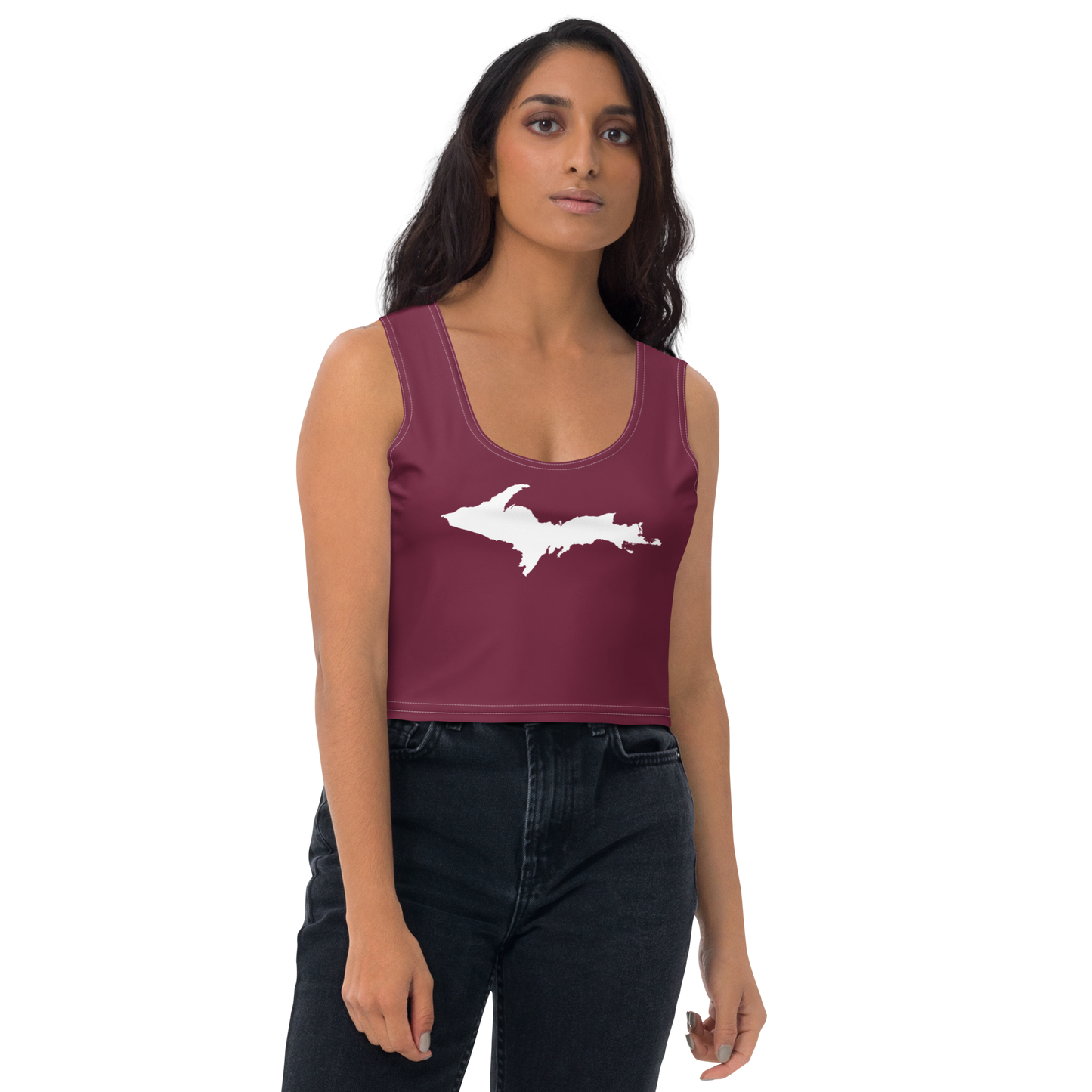 Michigan Upper Peninsula Crop Tank (w/ UP Outline) | Old Mission Burgundy