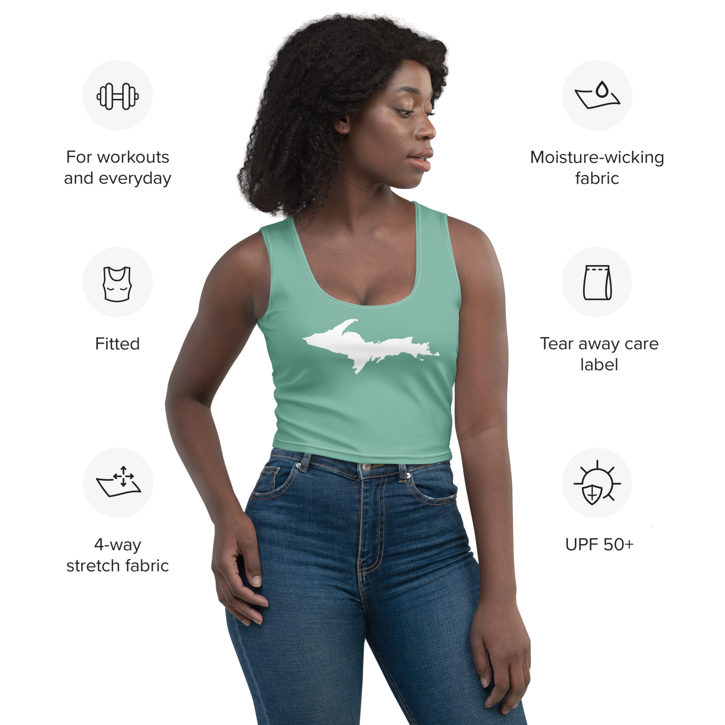 Michigan Upper Peninsula Crop Tank (w/ UP Outline) | Metallic Mint Green