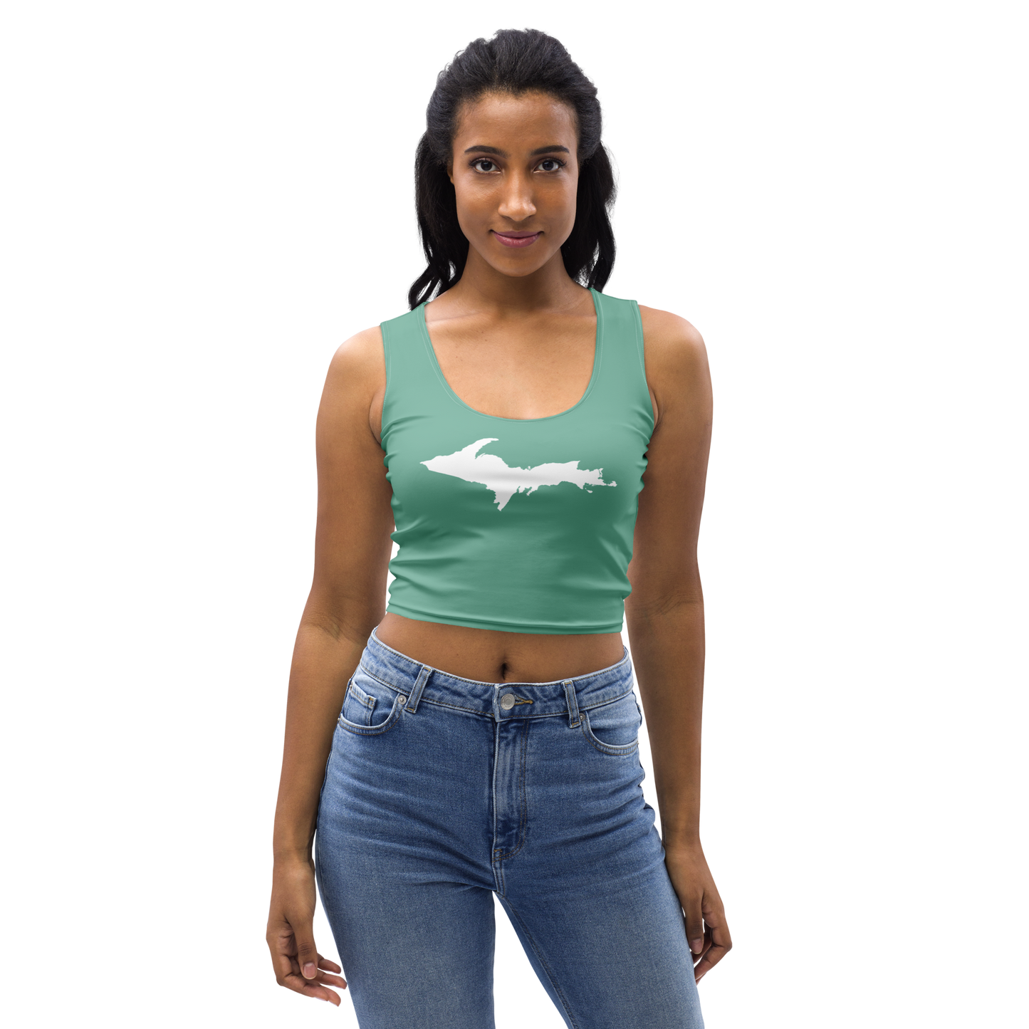 Michigan Upper Peninsula Crop Tank (w/ UP Outline) | Metallic Mint Green