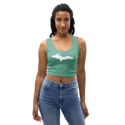 Michigan Upper Peninsula Crop Tank (w/ UP Outline) | Metallic Mint Green