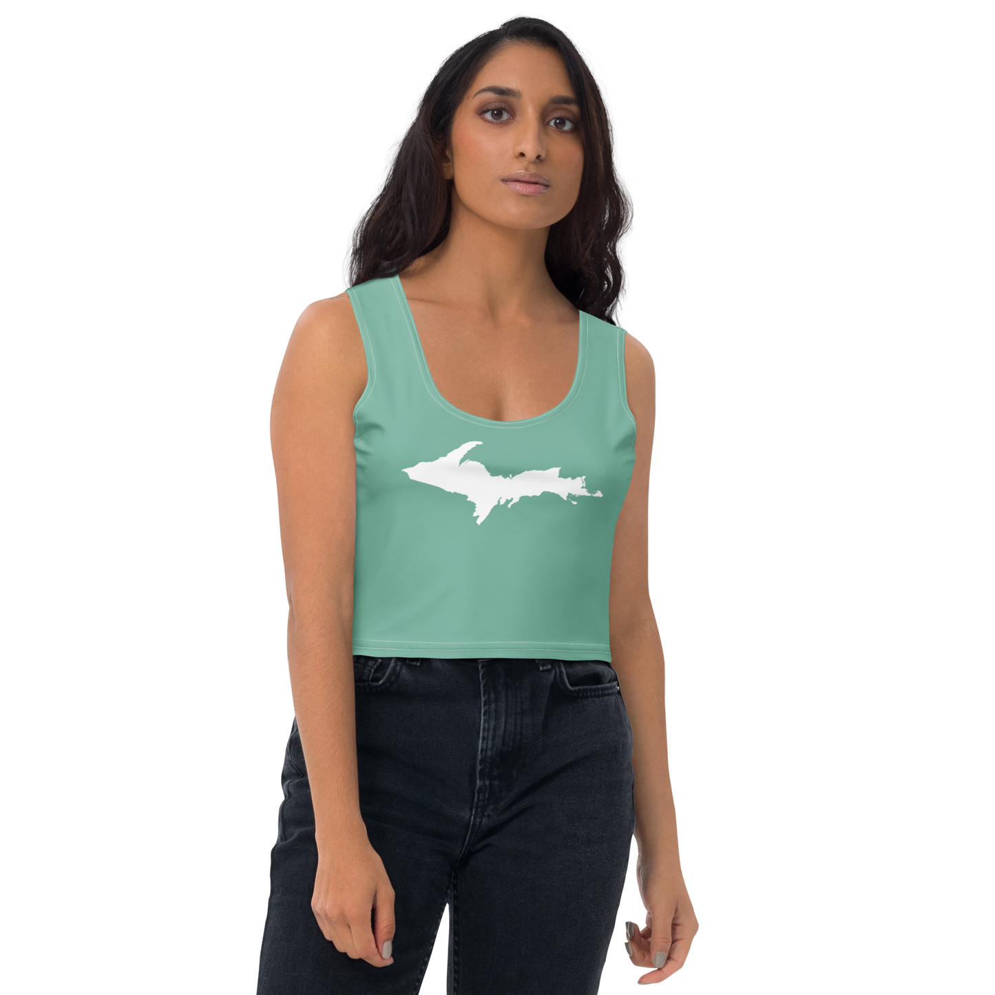 Michigan Upper Peninsula Crop Tank (w/ UP Outline) | Metallic Mint Green