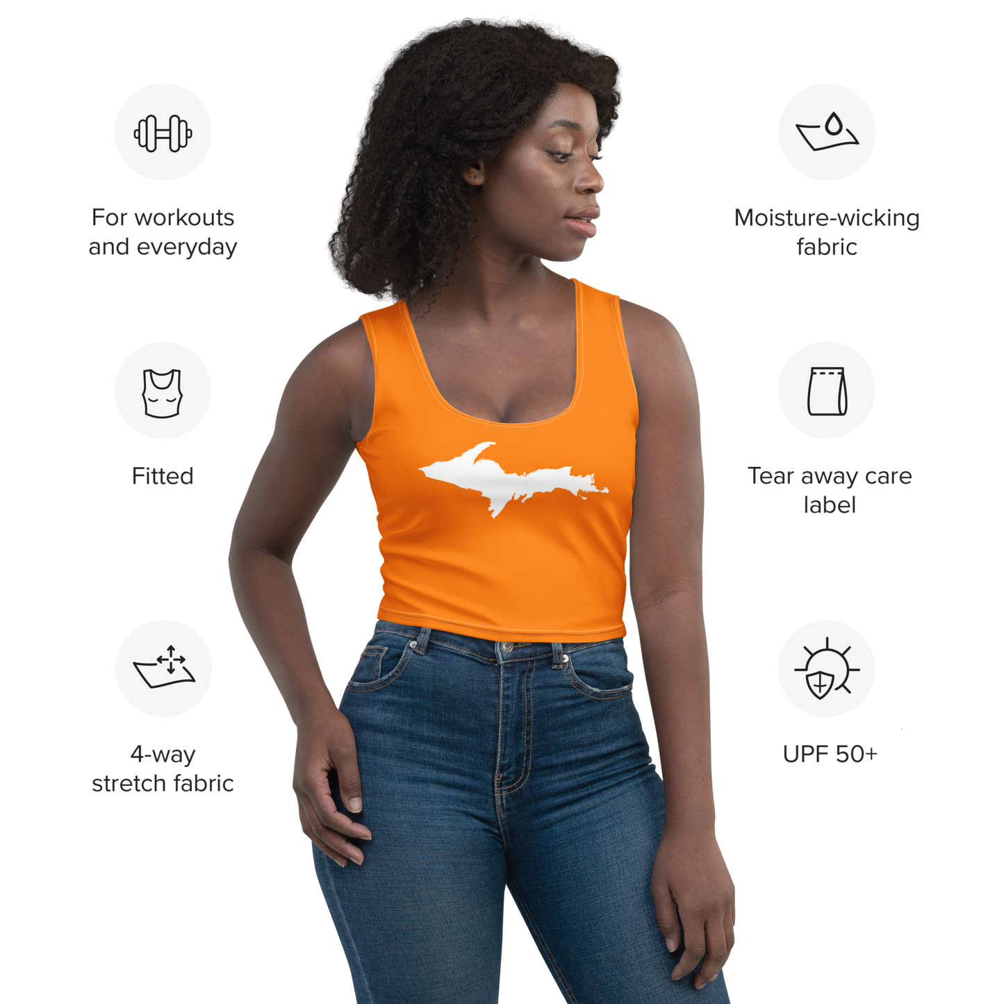 Michigan Upper Peninsula Crop Tank (w/ UP Outline) | Safety Orange