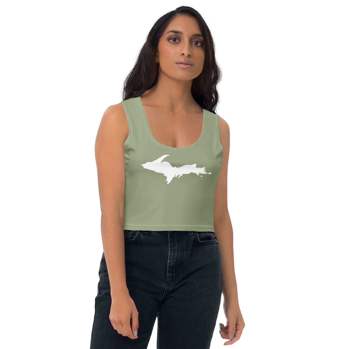 Michigan Upper Peninsula Crop Tank (w/ UP Outline) | Beachgrass Green