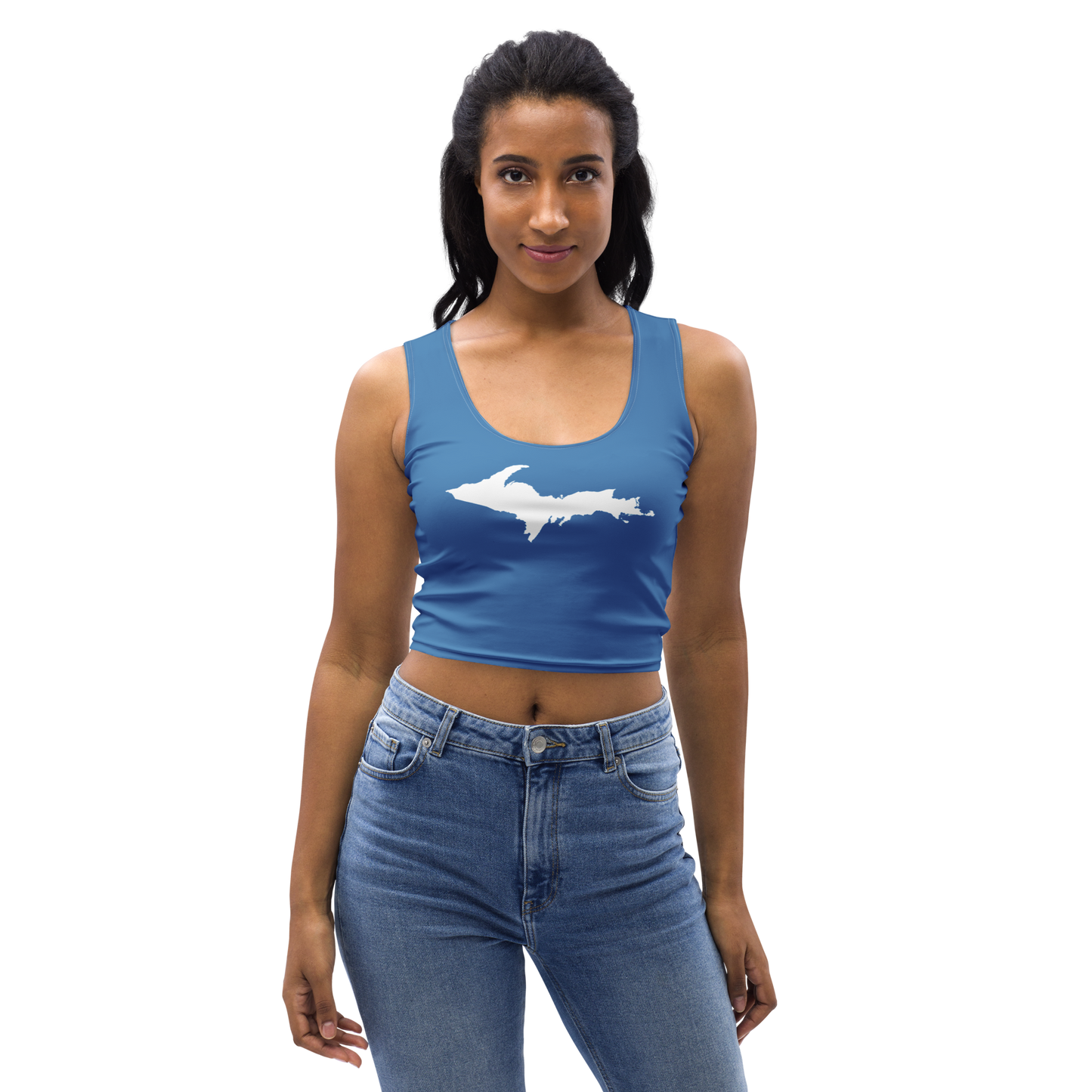 Michigan Upper Peninsula Crop Tank (w/ UP Outline) | Lake Superior Blue