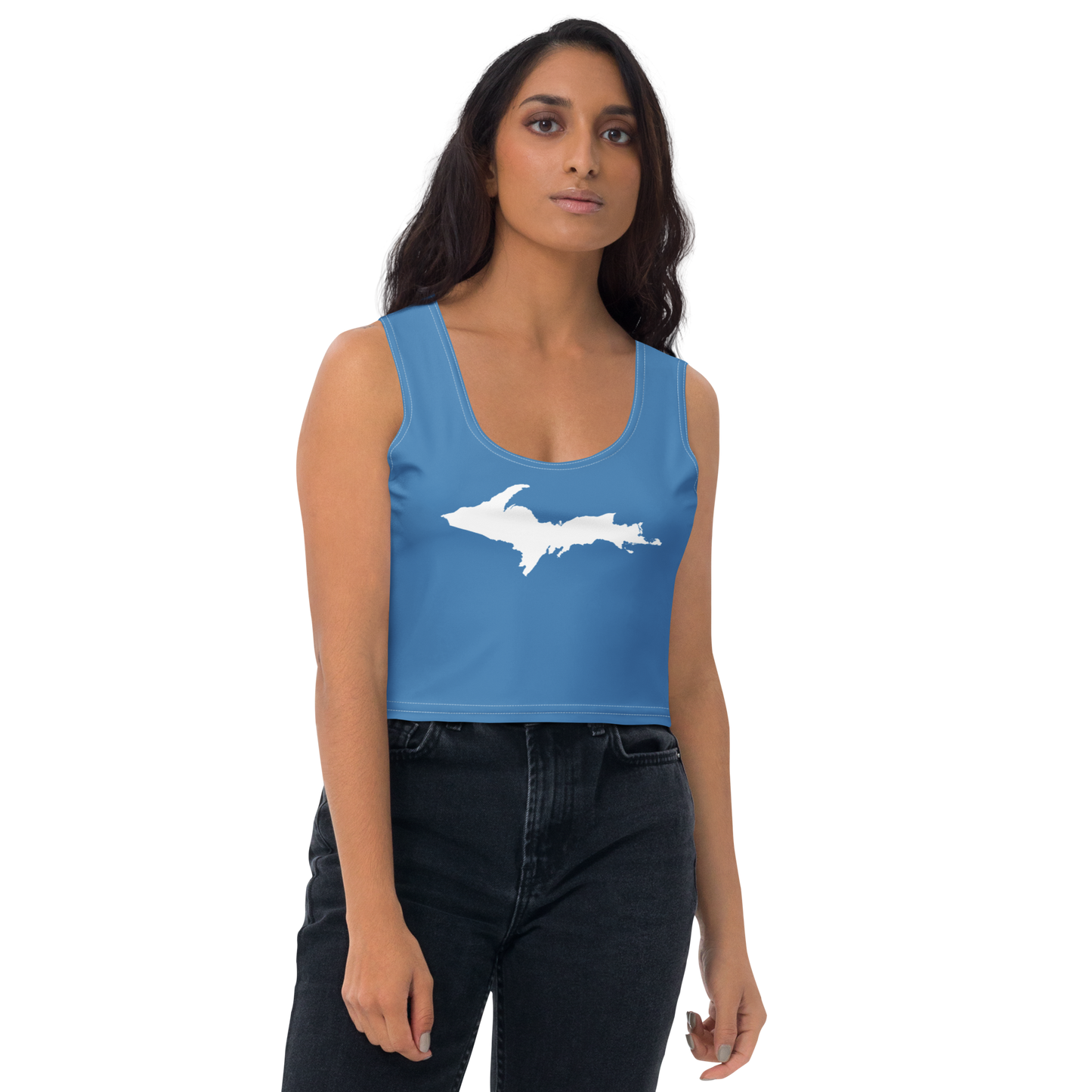 Michigan Upper Peninsula Crop Tank (w/ UP Outline) | Lake Superior Blue