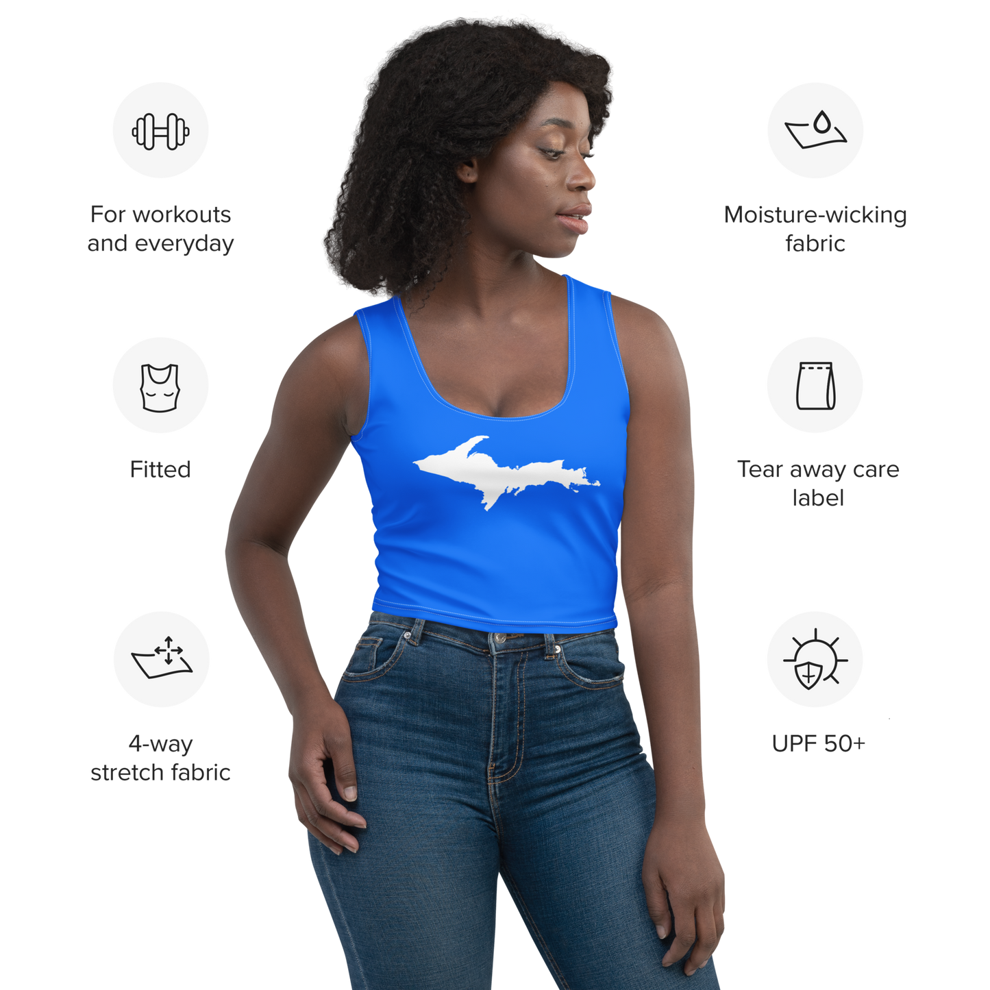 Michigan Upper Peninsula Crop Tank (w/ UP Outline) | Motor Town Blue