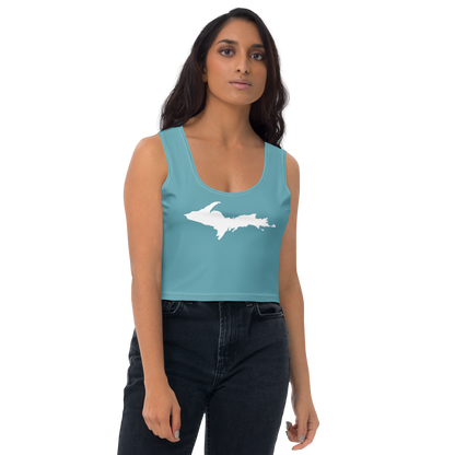 Michigan Upper Peninsula Crop Tank (w/ UP Outline) | Lake Huron Blue