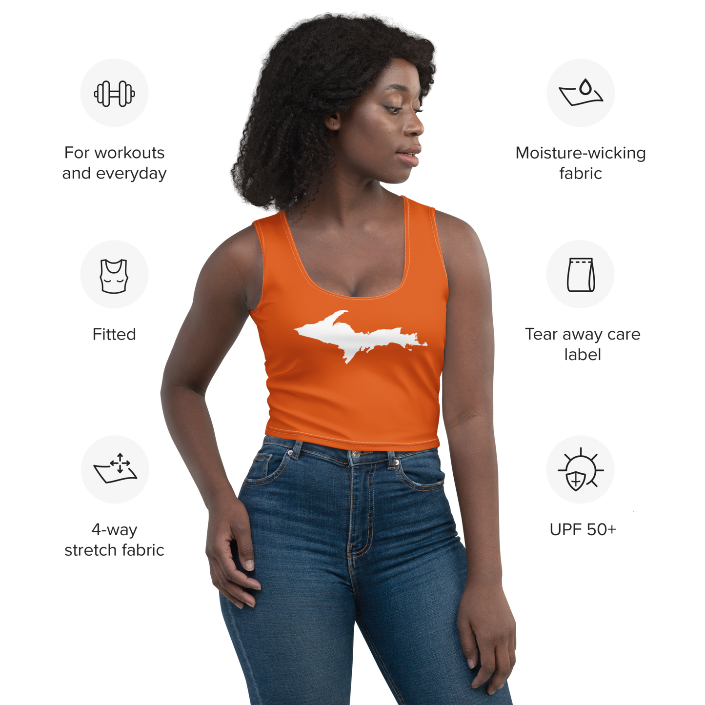 Michigan Upper Peninsula Crop Tank (w/ UP Outline) | Maple Leaf Orange