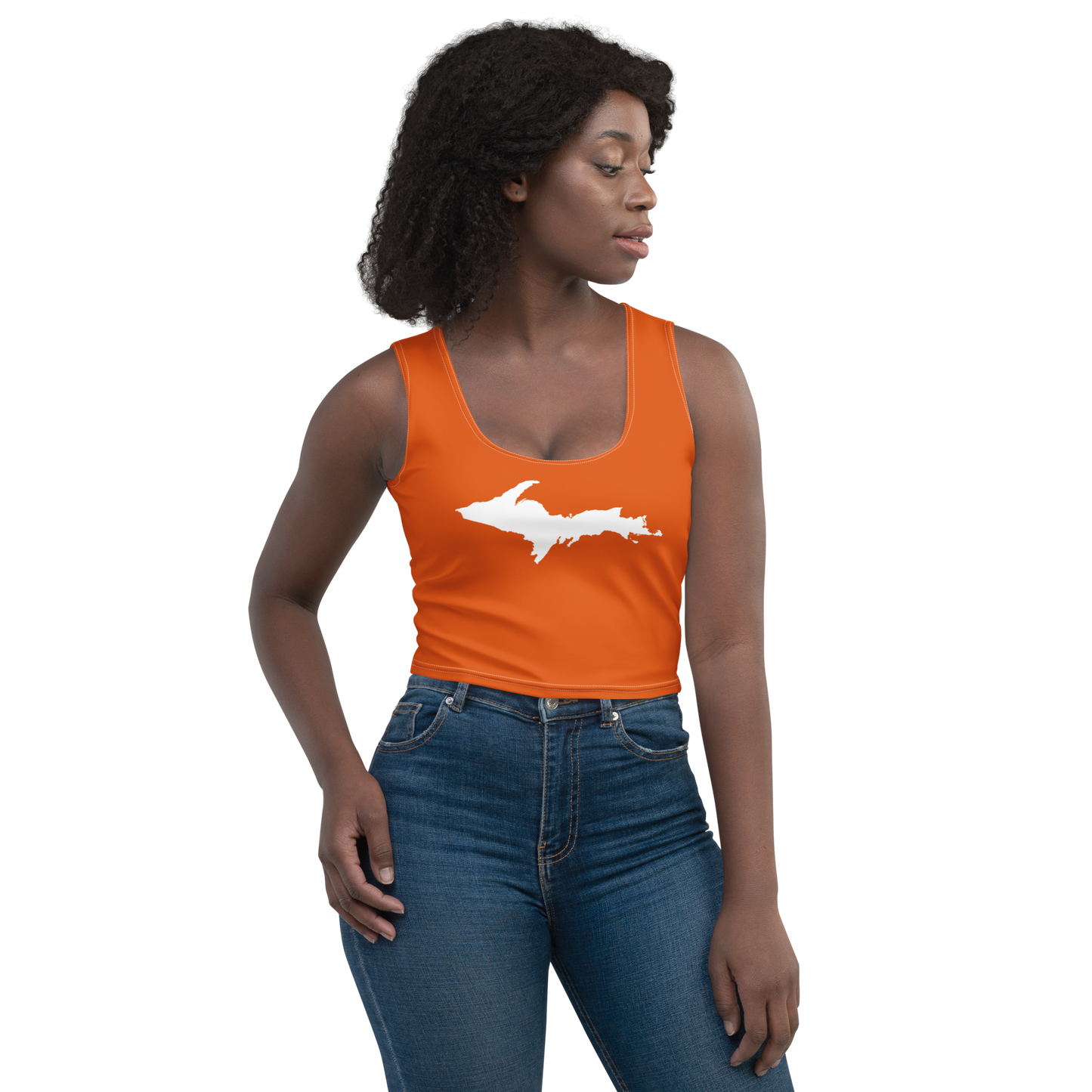 Michigan Upper Peninsula Crop Tank (w/ UP Outline) | Maple Leaf Orange