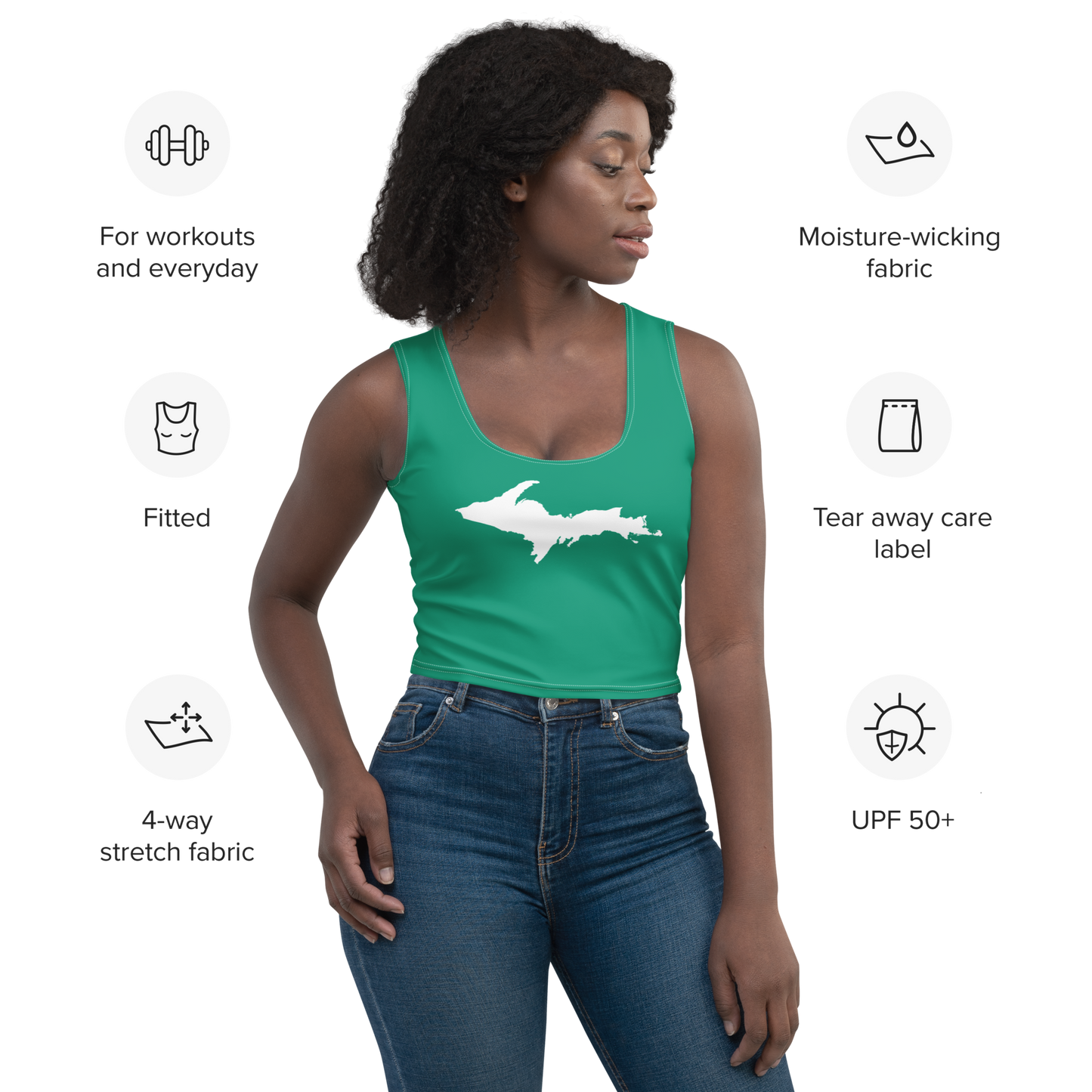 Michigan Upper Peninsula Crop Tank (w/ UP Outline) | Emerald Green