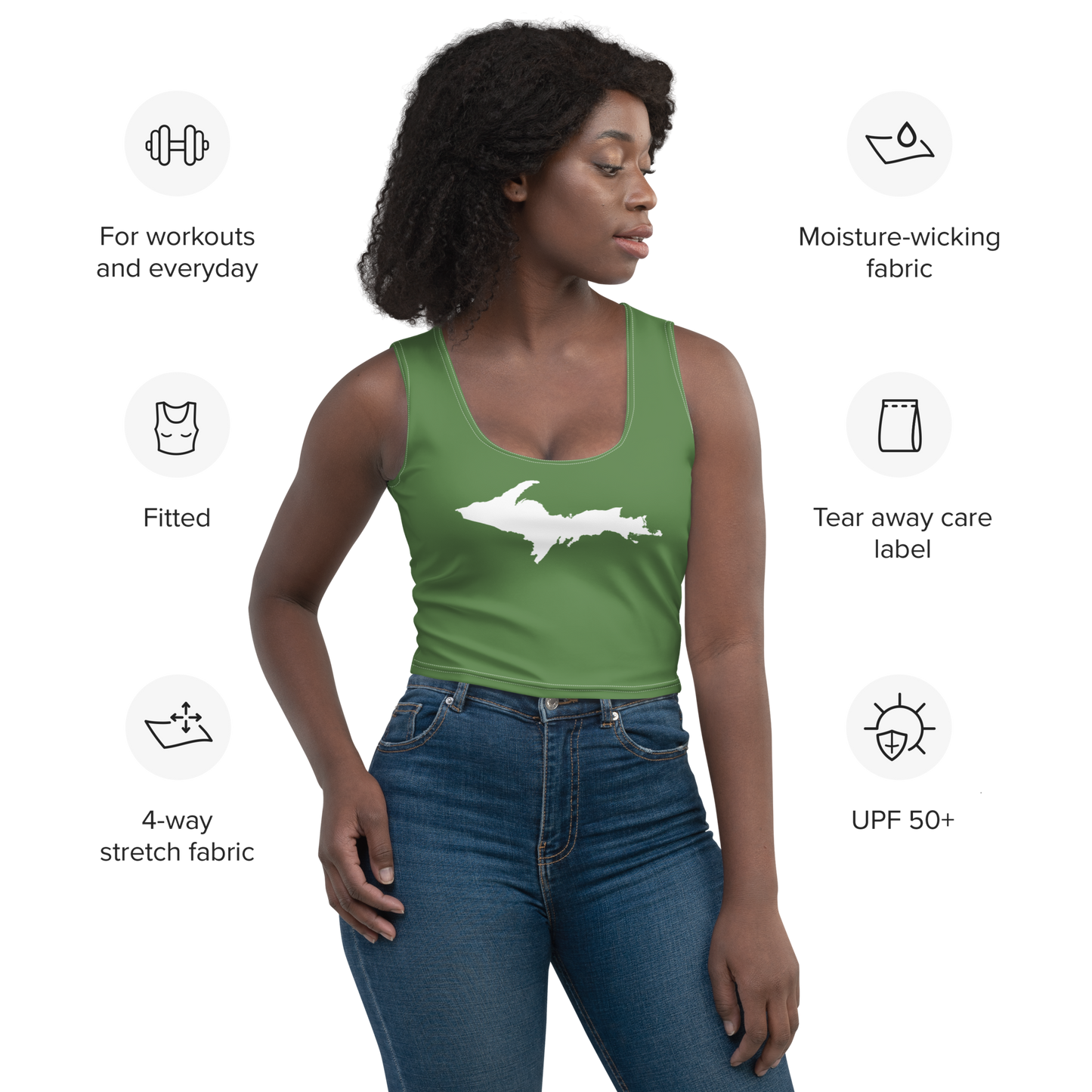 Michigan Upper Peninsula Crop Tank (w/ UP Outline) | Pine Green