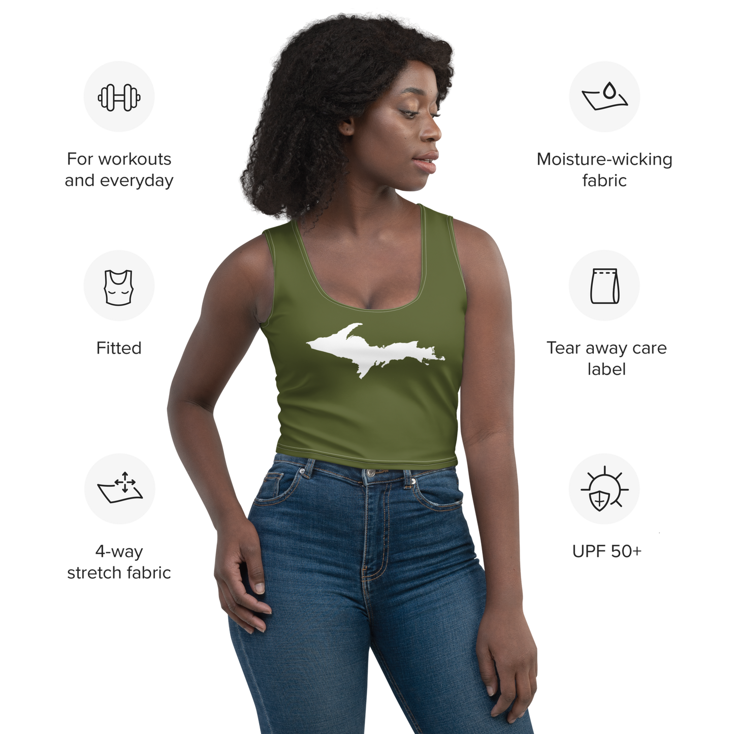 Michigan Upper Peninsula Crop Tank (w/ UP Outline) | Army Green