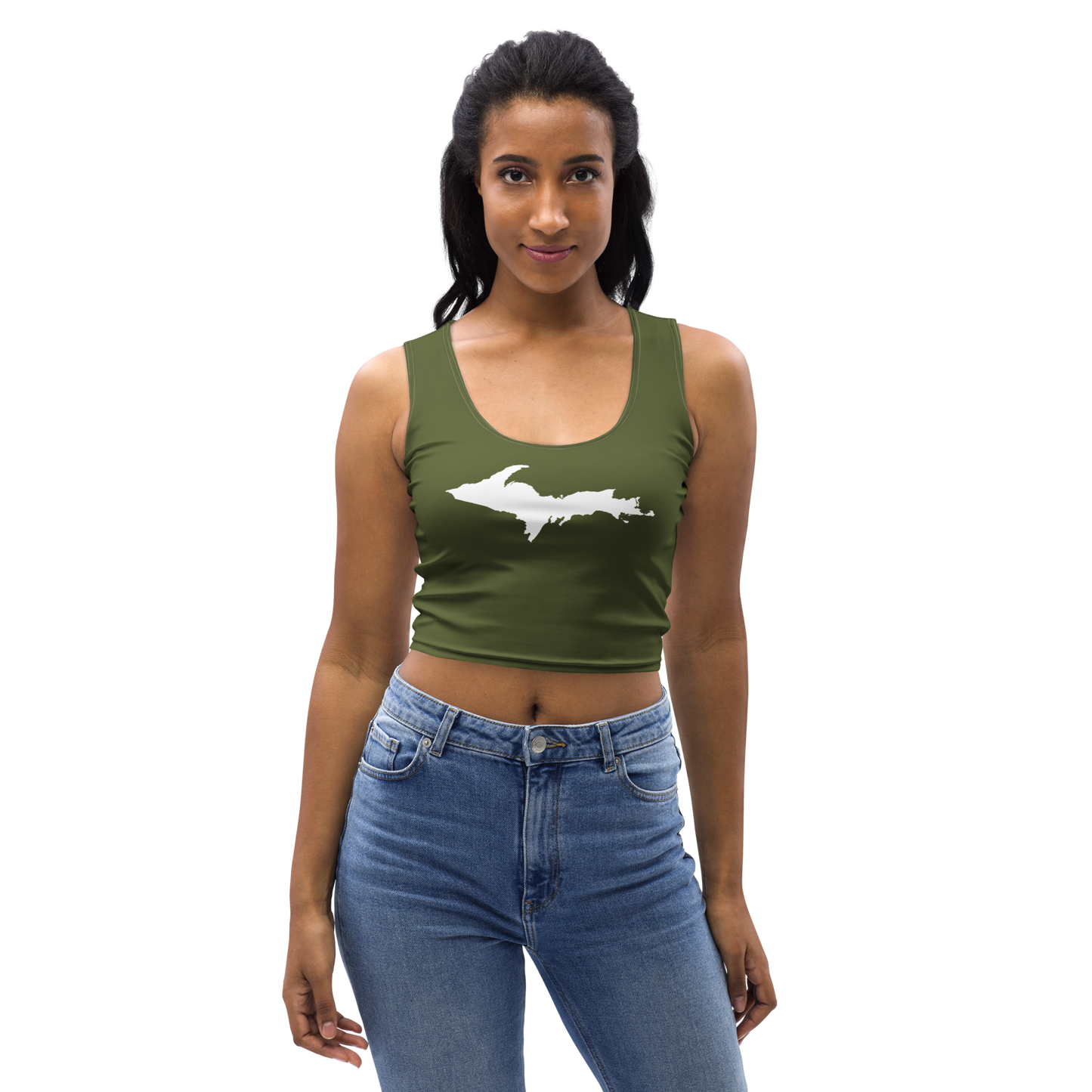 Michigan Upper Peninsula Crop Tank (w/ UP Outline) | Army Green