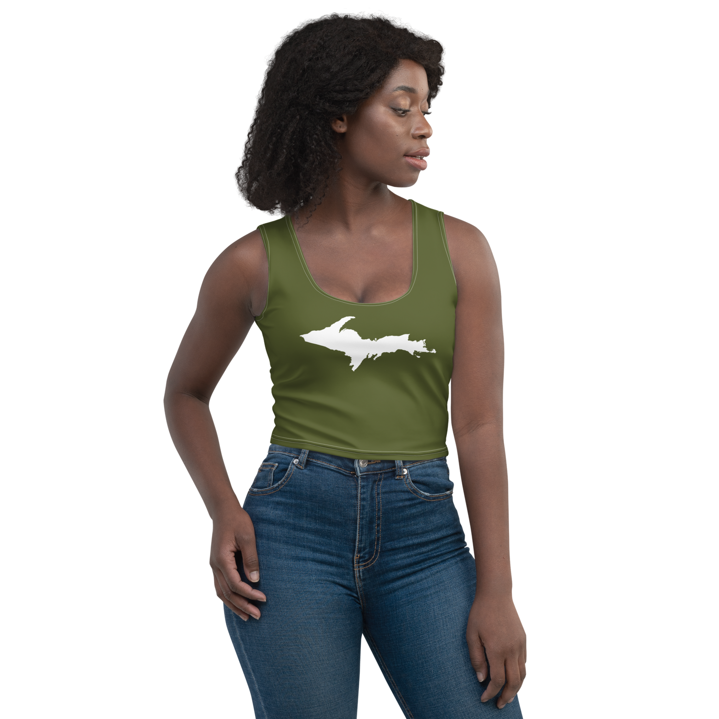 Michigan Upper Peninsula Crop Tank (w/ UP Outline) | Army Green