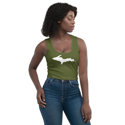 Michigan Upper Peninsula Crop Tank (w/ UP Outline) | Army Green