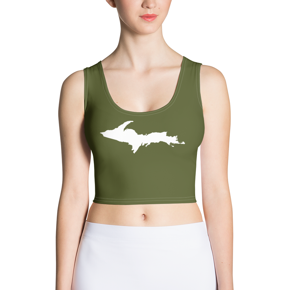 Michigan Upper Peninsula Crop Tank (w/ UP Outline) | Army Green