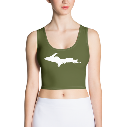 Michigan Upper Peninsula Crop Tank (w/ UP Outline) | Army Green