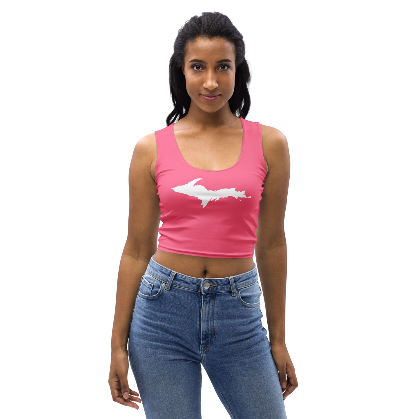 Michigan Upper Peninsula Crop Tank (w/ UP Outline) | Rhodochrosite Pink