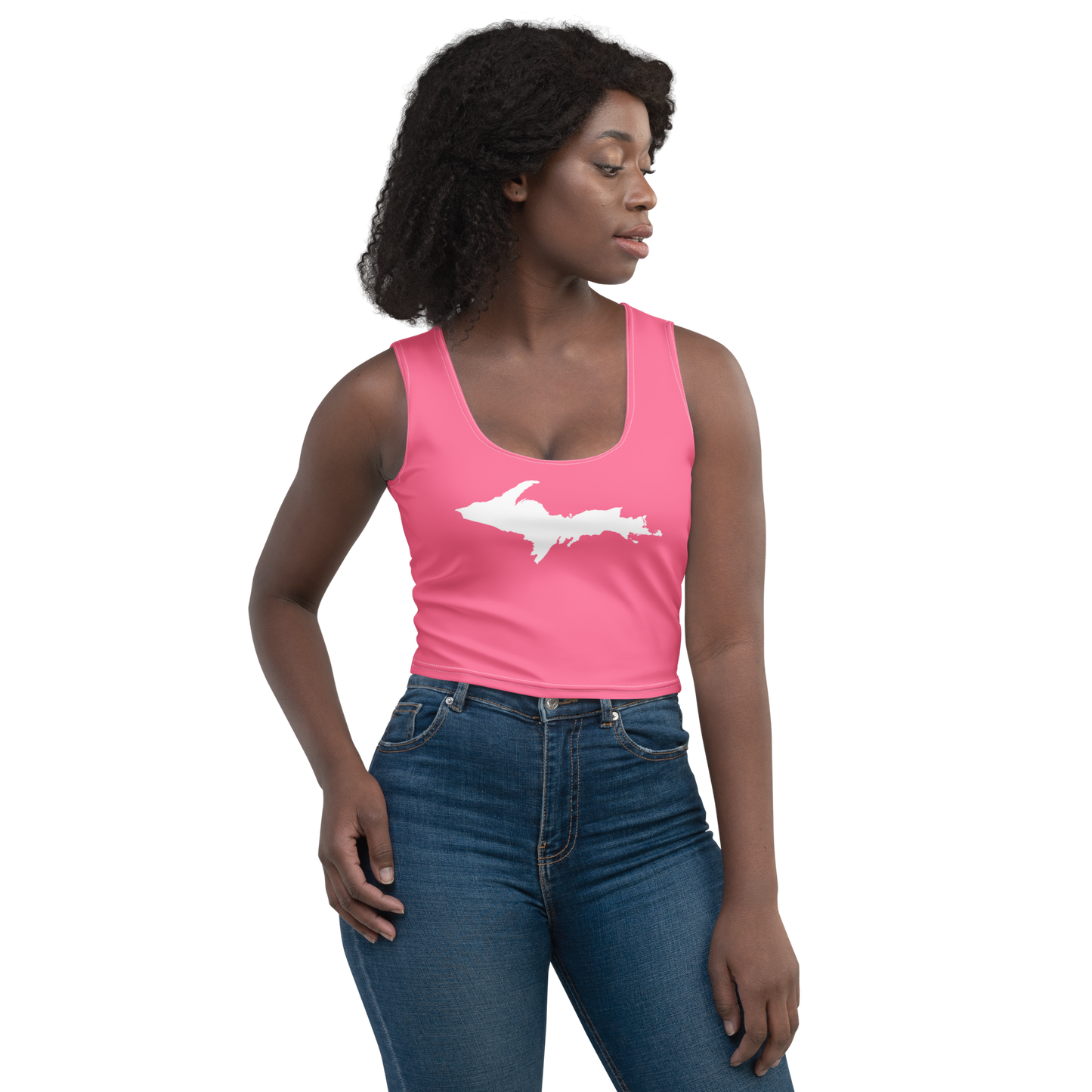 Michigan Upper Peninsula Crop Tank (w/ UP Outline) | Rhodochrosite Pink