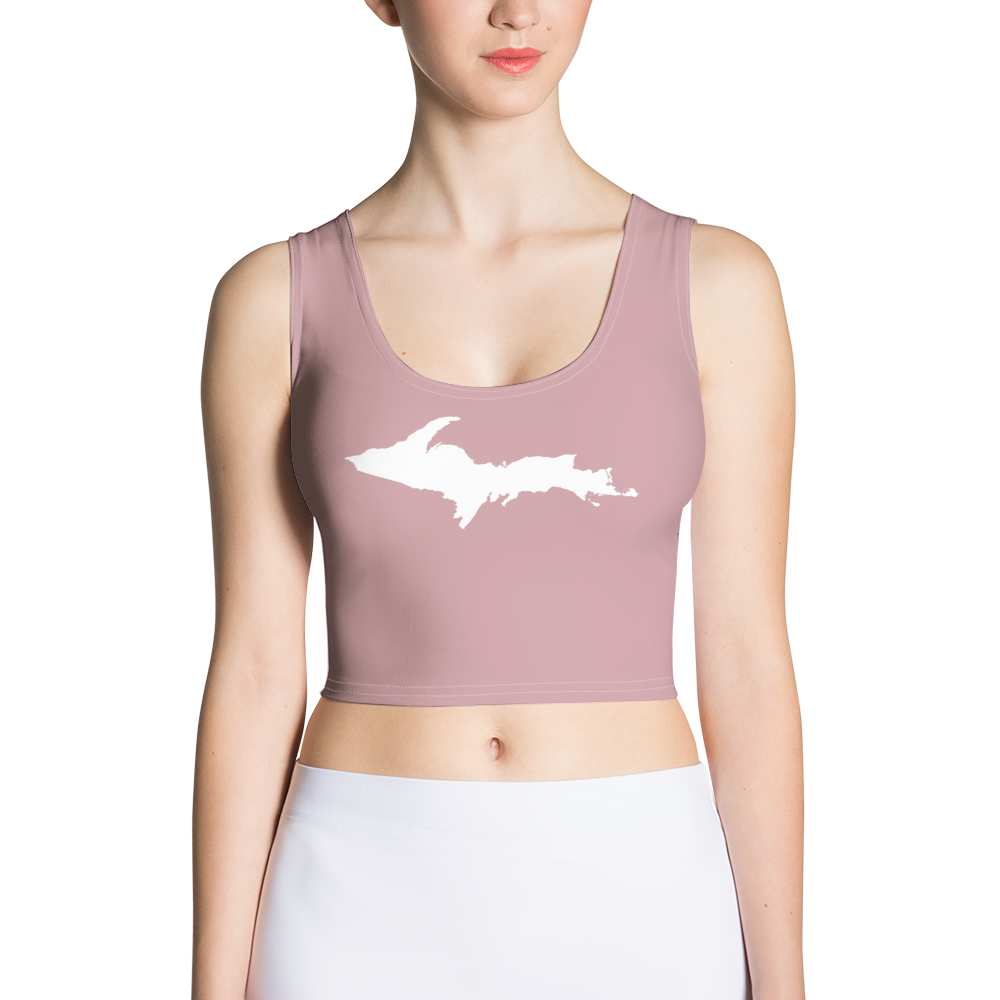 Michigan Upper Peninsula Crop Tank (w/ UP Outline) | Cherry Blossom Pink