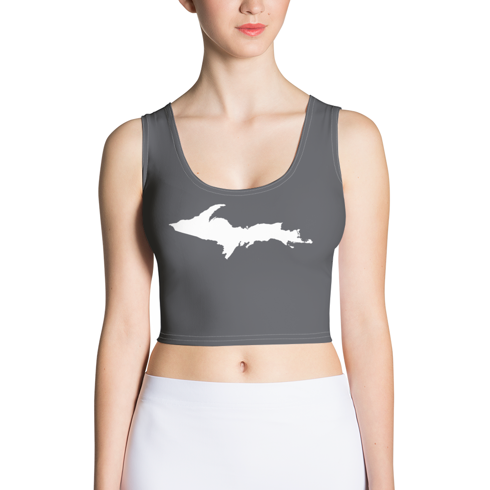 Michigan Upper Peninsula Crop Tank (w/ UP Outline) | Iron Ore Grey