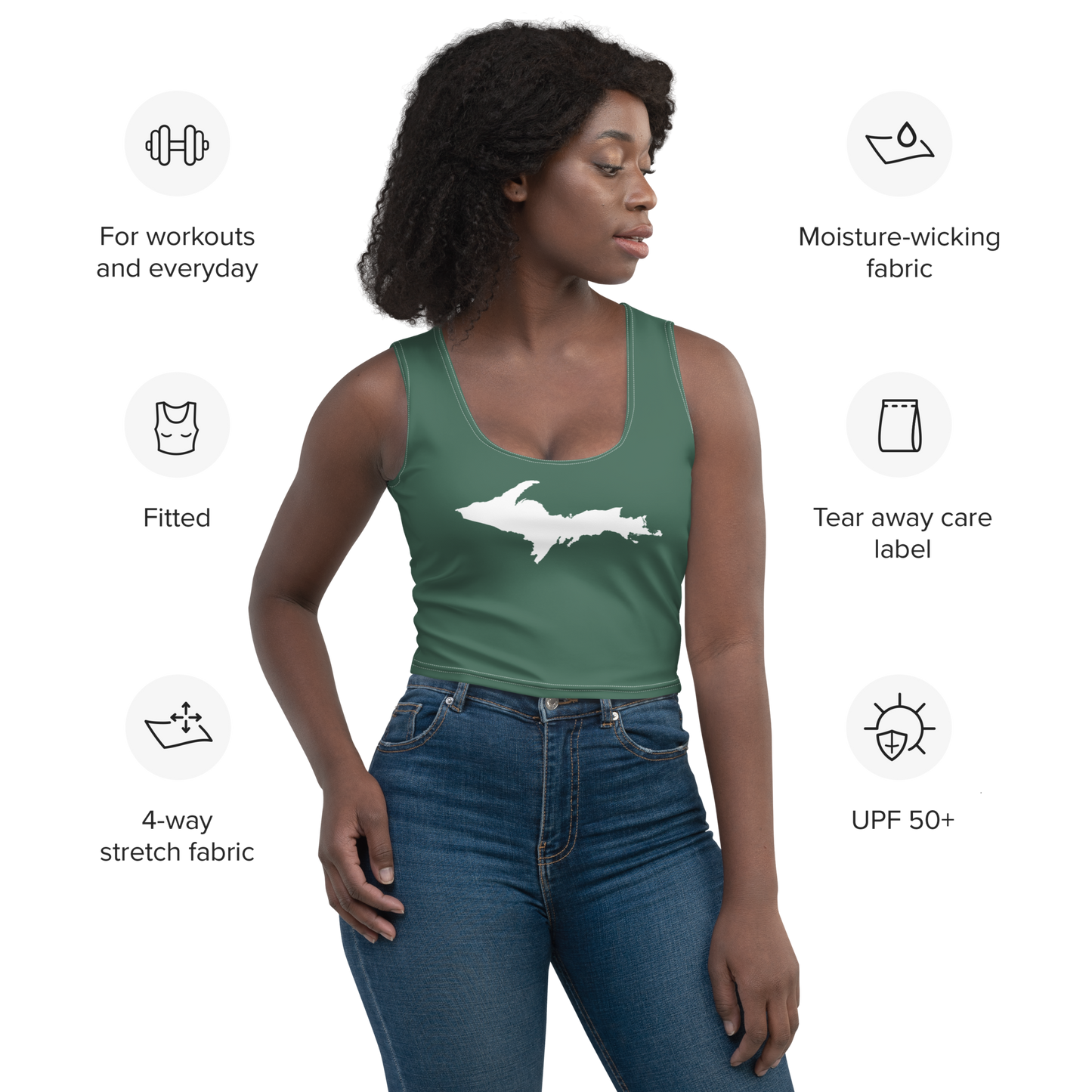 Michigan Upper Peninsula Crop Tank (w/ UP Outline) | Ginger Ale Green