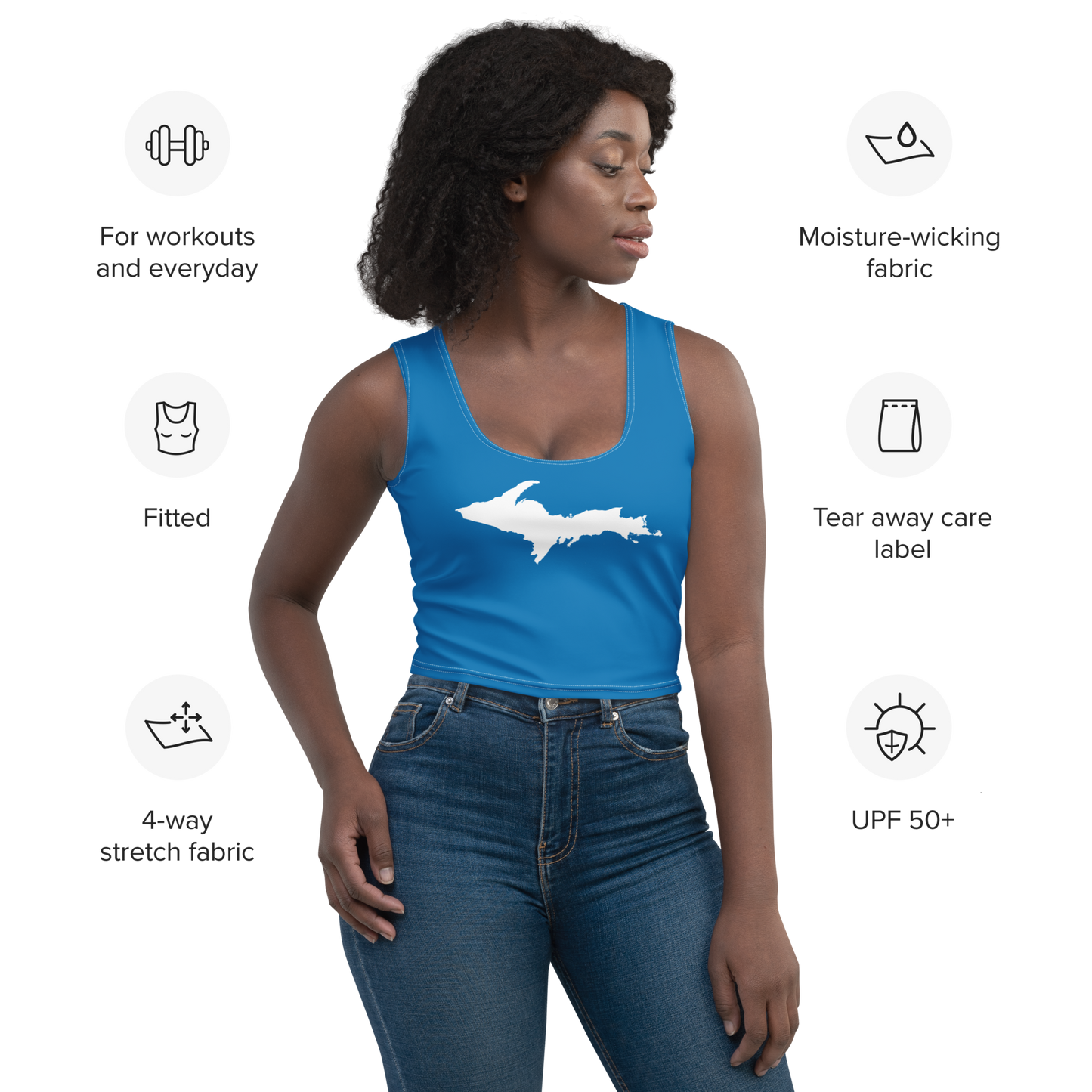 Michigan Upper Peninsula Crop Tank (w/ UP Outline) | Azure