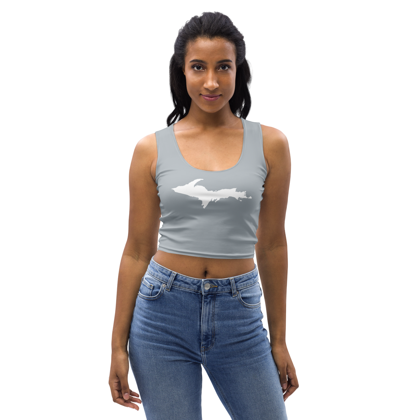 Michigan Upper Peninsula Crop Tank (w/ UP Outline) | Silver