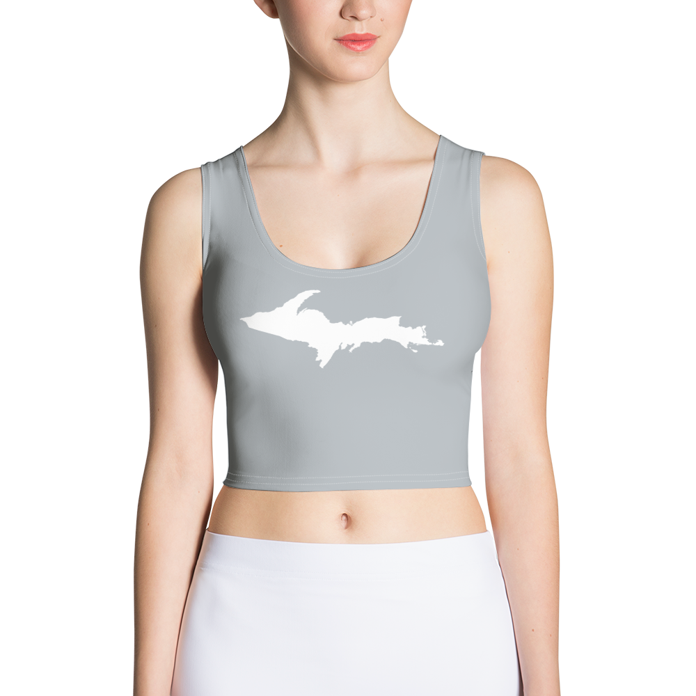 Michigan Upper Peninsula Crop Tank (w/ UP Outline) | Silver